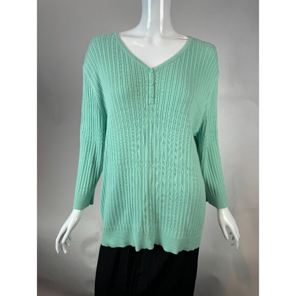 Croft & Barrow Womens Mint Green Ribbed V-Neck Sweater 2X 100% Cotton - Picture 7 of 16